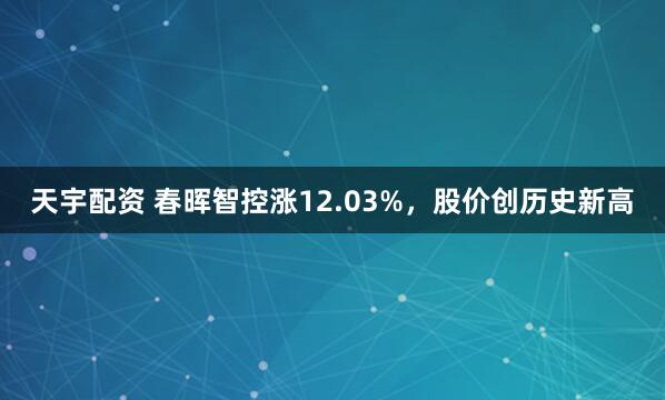 天宇配资 春晖智控涨12.03%，股价创历史新高